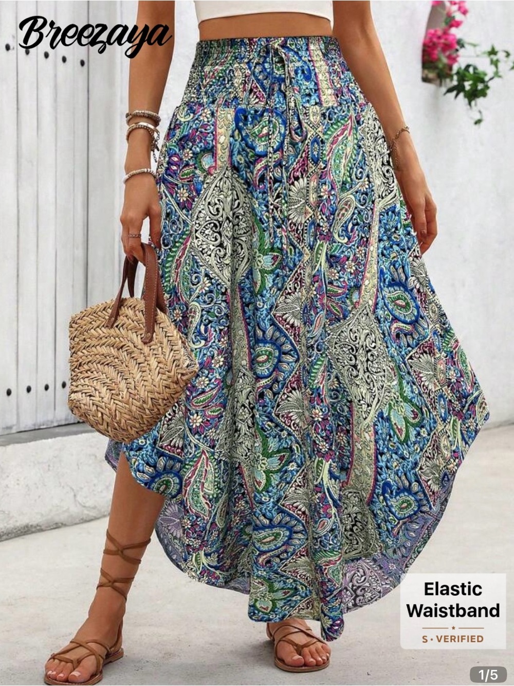 SHEIN Blue Paisley Print Maxi Skirt with Elastic Waist. Brand new!